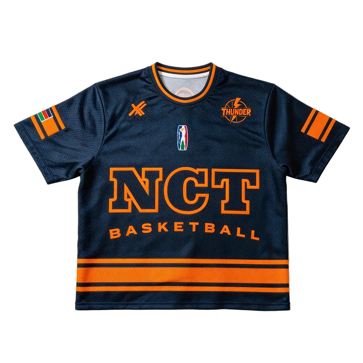 NCT Basketball jersey with orange accents on a white background