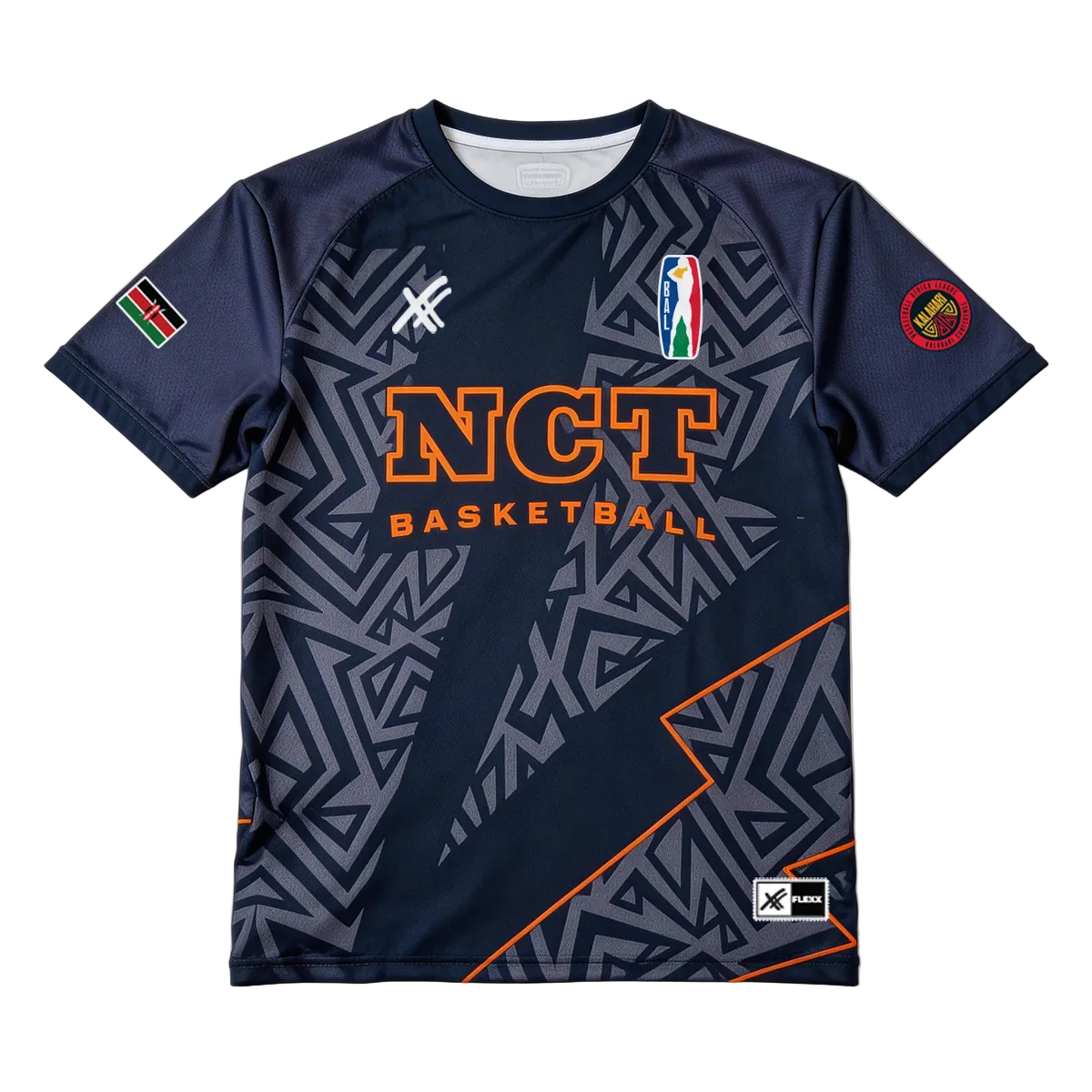 NCT Basketball jersey with geometric pattern and branding on a white background